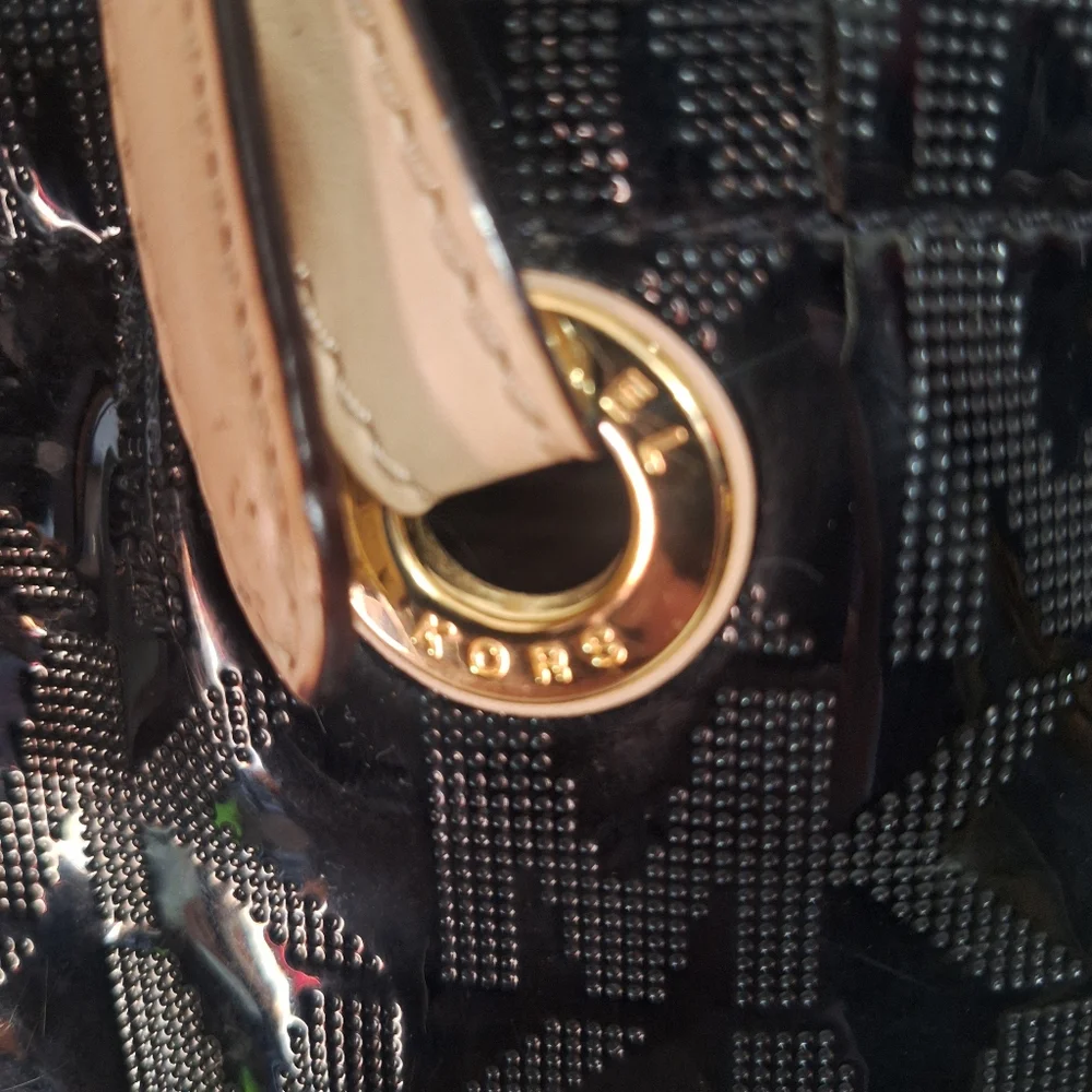 Michael Kors Large Jet Set Logo Tote Black Shoulder Patent Leather Bag Purse - Picture 7 of 17